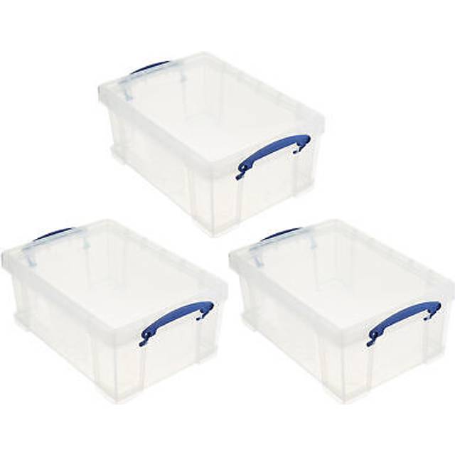 Really Useful Box Stackable 9 Liter Plastic Storage Container Bin with Snap Lid and Built-In Clip Lock Handles for Home & Office Organization (3 Pack)