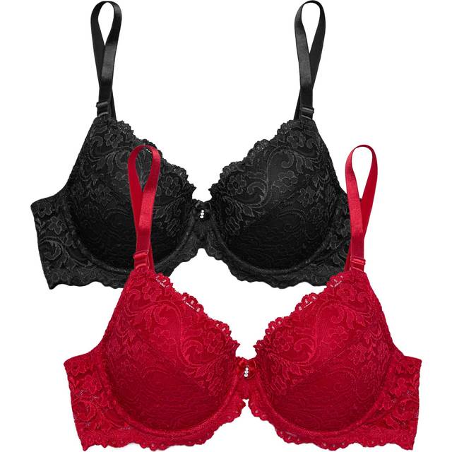 Smart & Sexy Women's Signature Lace Push-up Bra  No No Red/Black Hue 2pk  38B