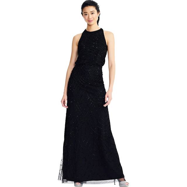 Adrianna Papell Beaded Halter Gown - Metallic