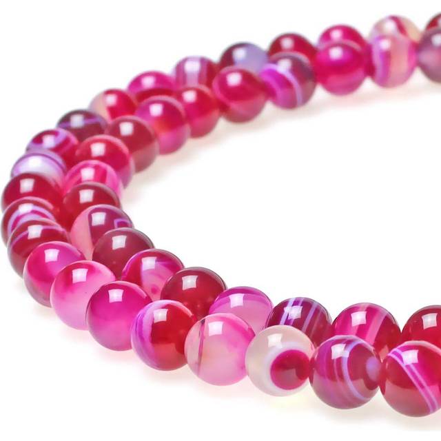 MJDCB Natural Stone Beads Rose Red Stripe Agate Round Loose Beads for Jewelry Making DIY Bracelet Necklace (8mm)