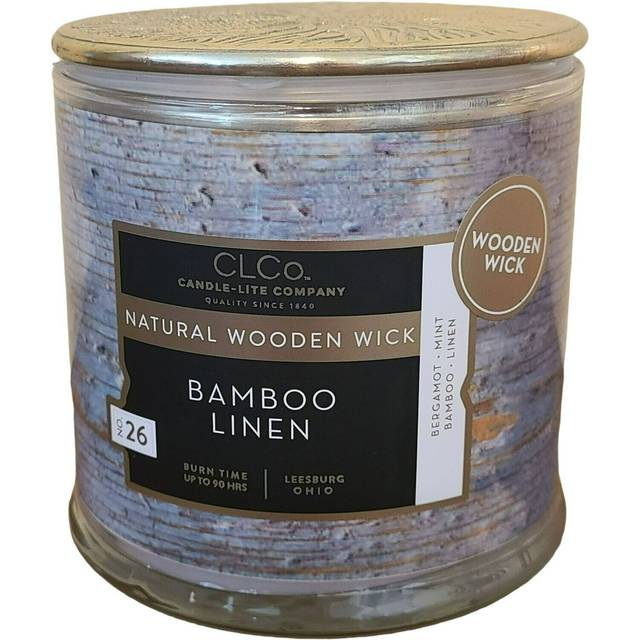 CLCo. by Candle-Lite Company Wood Wick Bamboo Linen Wood Wick Candle  Scented Aromatherapy Candle  Glass Jar  90 Hours Burn Time  Brown  14 oz