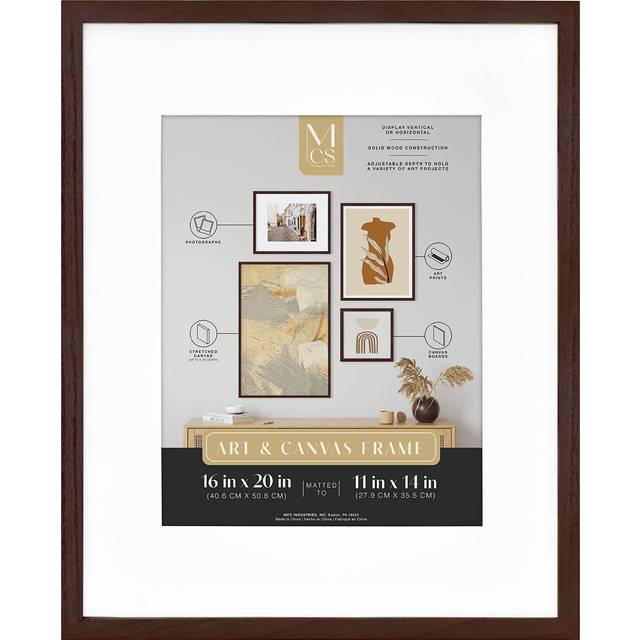 MCS Gallery Wooden Frame for Canvas  Art Boards  Photos and more  Walnut  16x20 with 11x14 Mat