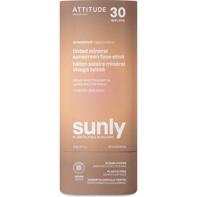 ATTITUDE, Tinted Mineral Sunscreen Face Stick, SPF 30, Unscented, 0.7 oz (20 g)