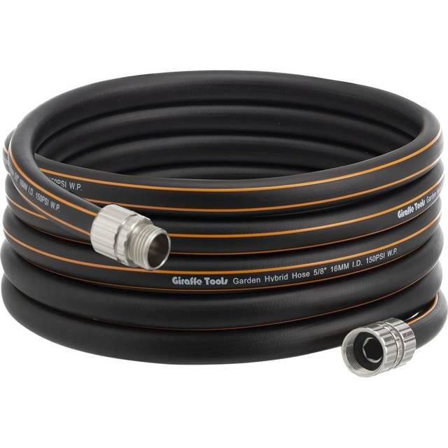 Giraffe Tools Garden Hose 25ft x 5/8  Custom Length  Heavy Duty  No Kink  Flexible  Rubber Garden Hose  Leakproof Water Hose with Male to Female Fitti
