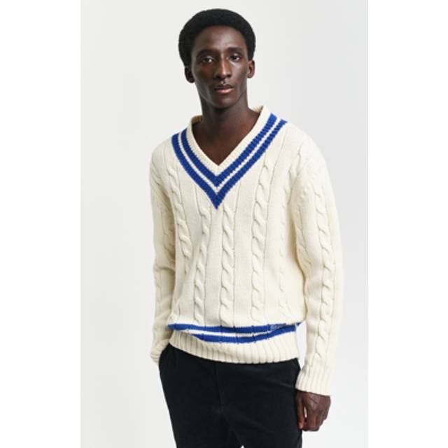 GANT Men Cable Knit V-Neck Sweater (XXL)