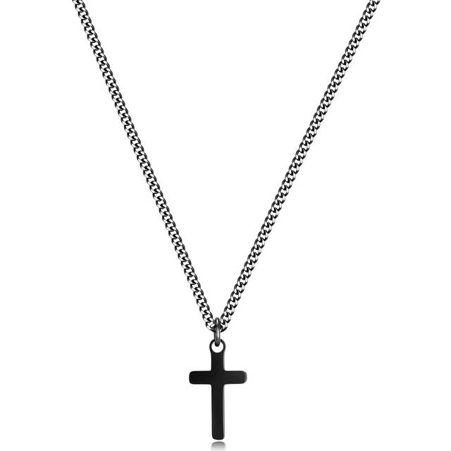 Joxevyia Cross Necklace for Men Black Stainless Steel Small Cross Pendant Religious Necklace Simple Faith Cross Jewelry Christmas Birthday Gift for Me