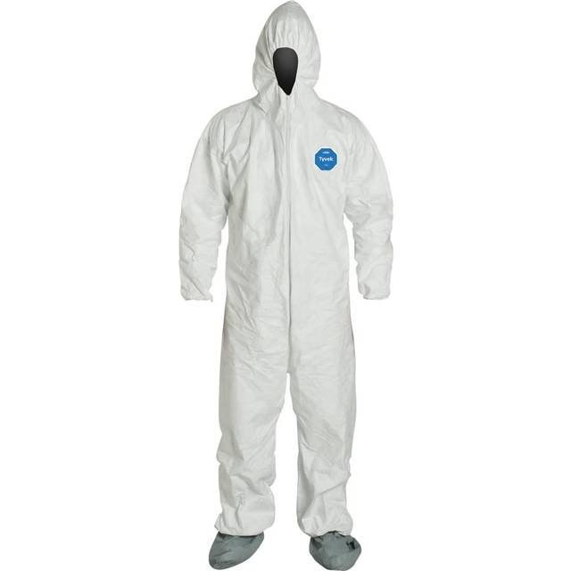 DuPont Tyvek 400 TY122S Disposable Protective Coverall with Elastic Cuffs  Attached Hood and Boots  White  3X-Large (Pack of 6)