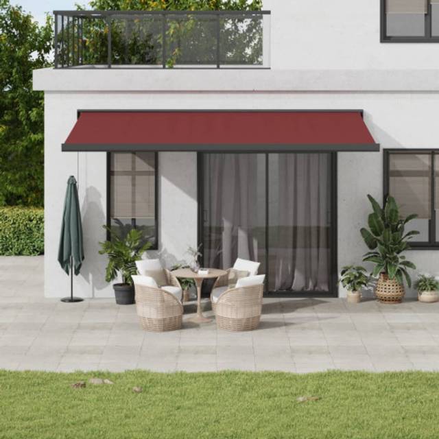 vidaXL Automatic Retractable Awning Burgundy 500x300 cm - Red