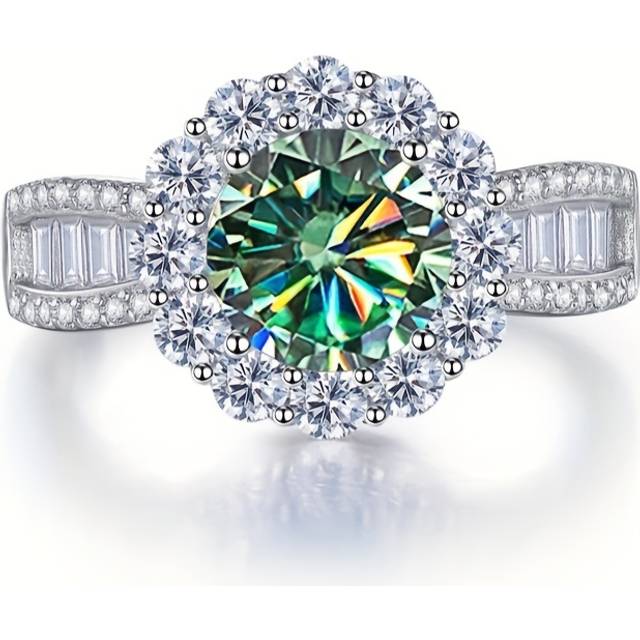 TEMU Ringen Luxury 2ct 8mm Moissanite Ring 925 Sterling Silvery High Ring For Christmas/birthday/anniversary Gift Yellow Blue Moissanite Accessories Silvery Weight 3.5g