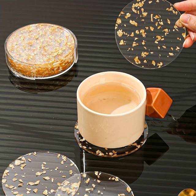TEMU Acrylic Cup Coasters Pack, Polished Metal , Protective Film, Hand , , Multiple Pieces