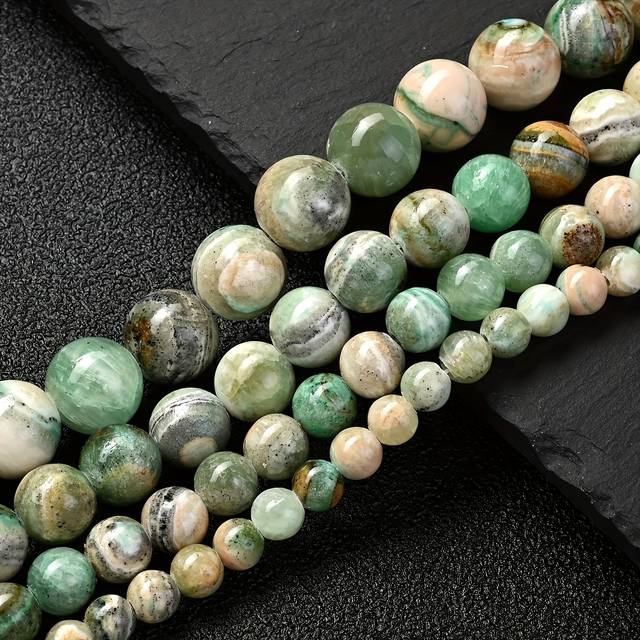 TEMU Green Natural Stone Beads For Jewelry Making Round Loose Spacer Beads Diy Bracelet Necklace Handcrafts Accessories 6/8/10/12mm
