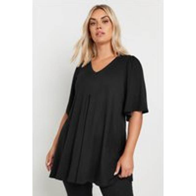 Yours Curve Black Pleat Angel Sleeve Swing Top, Women's Curve & Plus Size, Yours - 14