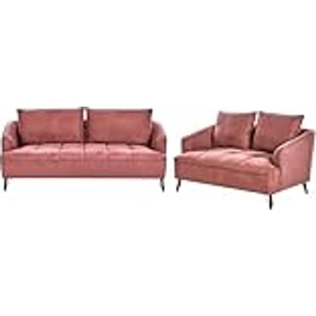 Beliani Fabric Sofa Set Burgundy Hobro, Red
