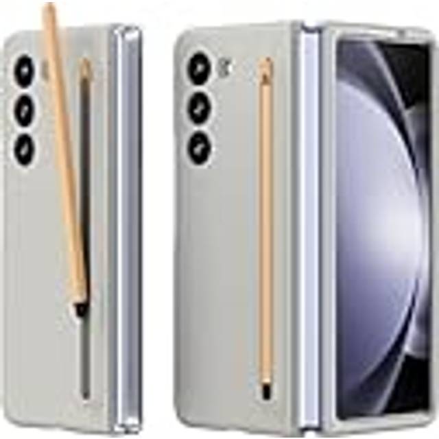 XIMAND för Samsung Galaxy Z Fold 5 fodral med smal S-pennhållare och kapacitanspenna, inbyggt framskärmskydd, ultratunt silkeslent flytande PC frostat stötfångare helkroppsfallskydd – ljusgrå