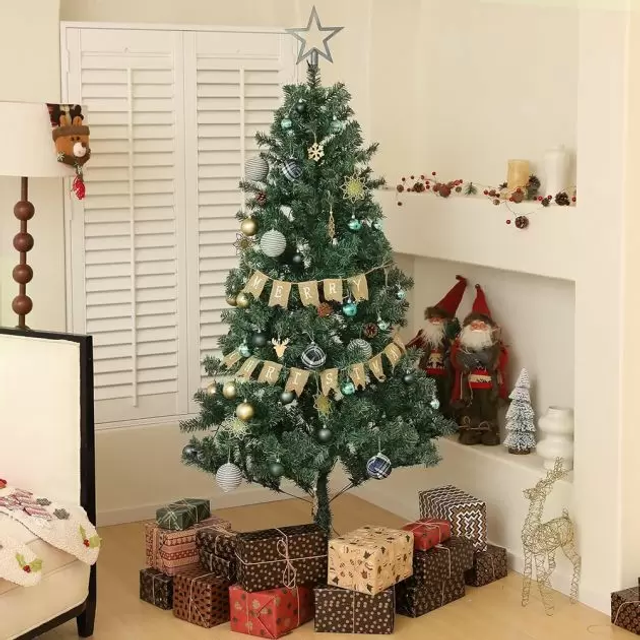 HOMCOM 6ft Artificial Christmas Tree with LED Lights and Blue Decorations