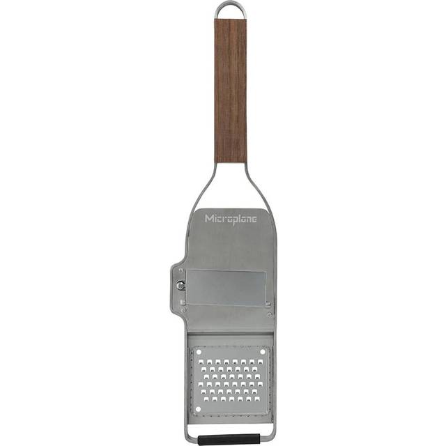 Microplane tryffelskärare inkl. fint rivjärn för tryffel, hårdost, vitlök, svamp och choklad från Master Series med handtag i valnöt och rostfria blad – Tillverkad i USA