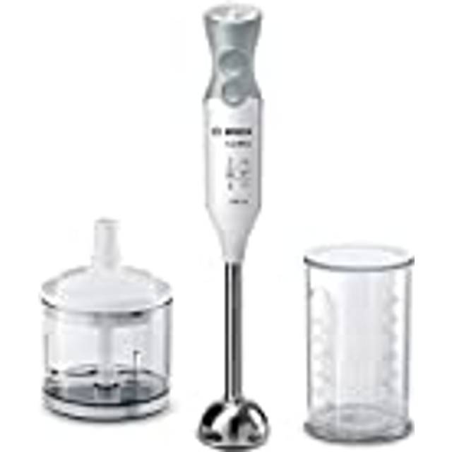 Bosch ErgoMixx Stavmixer 600 W Vit - 12 Hastigheter - Hackare och Skarp 4-bladig Kniv - Turboläge - Mixerfot av Rostfritt Stål - Diskmaskinssäkra Delar - Tystgående Motor - MSM66120