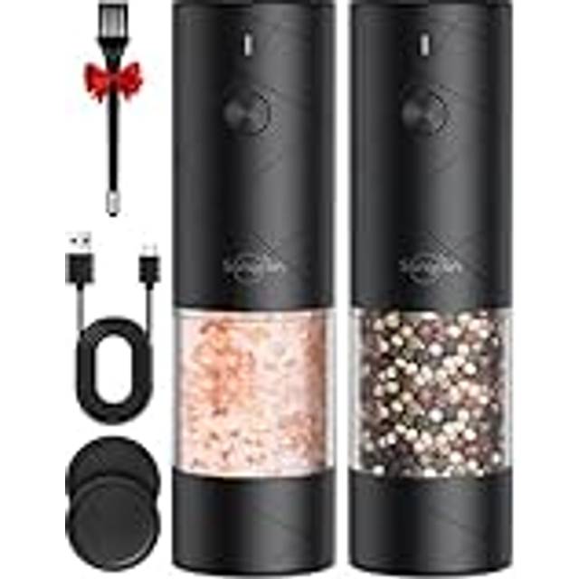 Sangcon Electric Salt and Pepper Grinder Set USB Rechargeable,Large Capacity Automatic Salt and Pepper Grinder Set,One Hand Operation,6 Adjustable