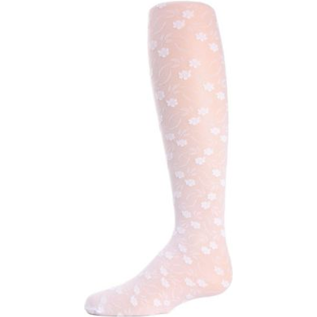 MeMoi Sweet Blossoms Girls Sheer Floral Lace Tights White 4-6