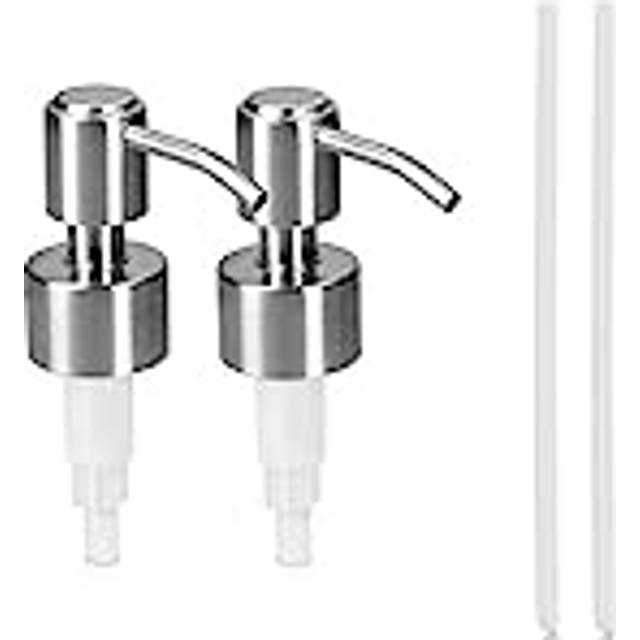 Stainless Steel Soap Dispenser Head (Set of 2) - Screw On Pump Head for 26-28mm Top Bottles - Nozzle for Liquid, Lotion - Design 1, Silver