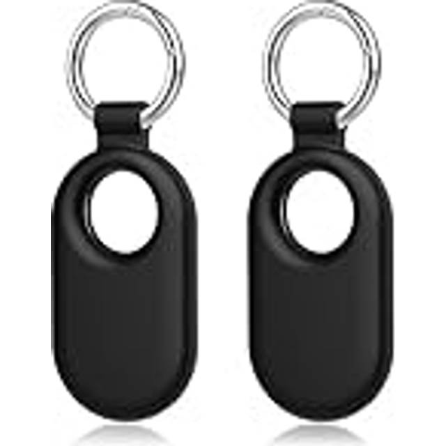 KNOXS Nyckelringsfodral för Samsung Galaxy SmartTag 2, 2-pack hållbart silikonskyddande Samsung Smart Tag 2 fodral nyckelring anti-förlorad stötsäker SmartTag 2 tillbehör (svart)