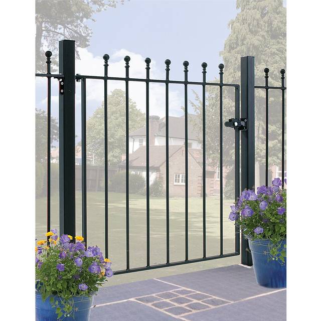 Begonia Ball Top Metal Garden Gate 91cm High - Black (107cm W X 91cm H)