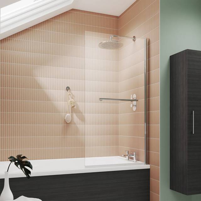 Nuie Pacific Square Bath Screen With Rail - Polished Chrome
