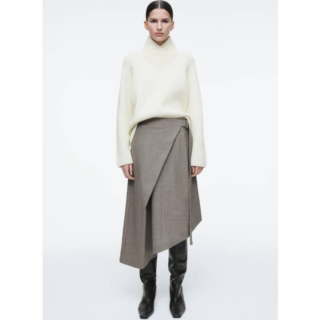 Belted Wool Wrap Skirt in Grey - 38