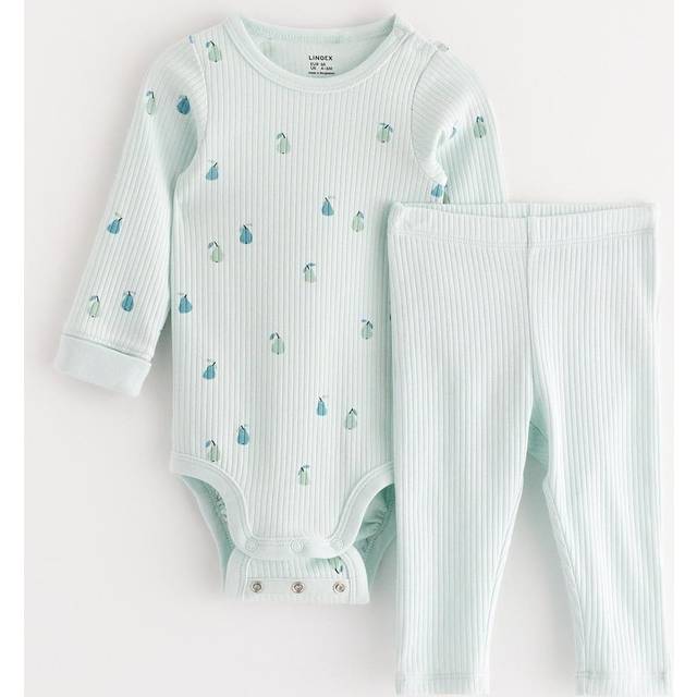 LINDEX Set Body Leggings Pears Aop |Blå |86