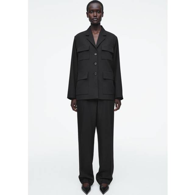 Elasticated Straight-Leg Trousers - Black - 34