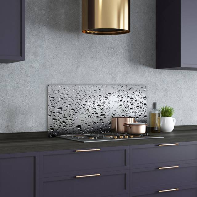 Drops of Water 50cm x 100cm Glass Panel - Grey;White (Kitchen)