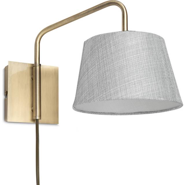 Ahmara Swing Arm Black Plug in Wall Light with Shade - Antique Brass (32cm H X 20cm W X 33cm D)