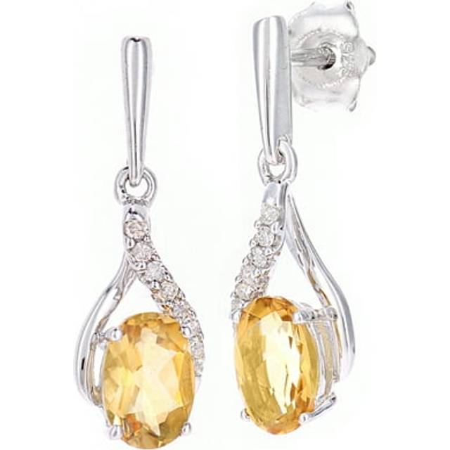 Jewelco London 9ct White Gold Round 5pts Diamond Oval 0.86ct Citrine Kiss Crossover Drop Earrings - PE0AXL5561WCT