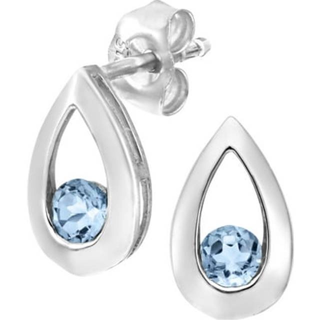 Jewelco London 9ct White Gold Round 0.32ct Blue Topaz Teardrop Drop Earrings - PE0AXL1804WBT
