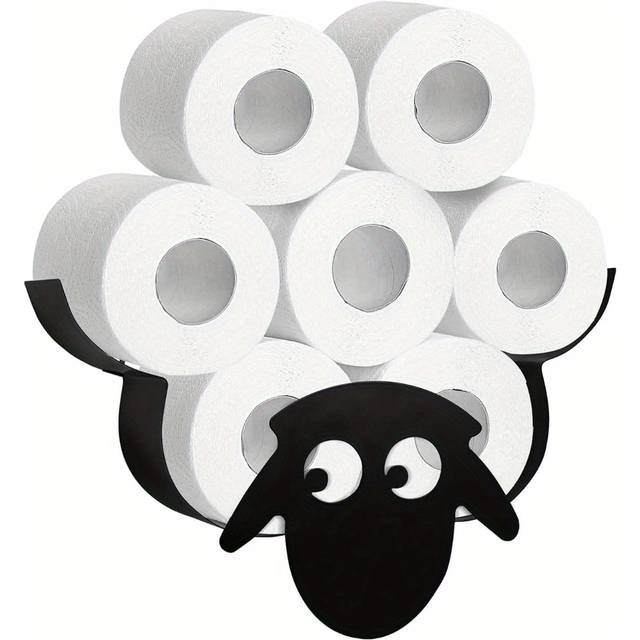 TEMU Sheep Toilet Roll Holder, Black Toilet Roll Holder Wall Mounted For Bathroom Metal Toilet Roll Storage Rolls Toilet Paper Holder
