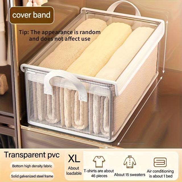 TEMU Extra-large Foldable Pvc Storage Box With Lid - Dustproof, Organizer For Clothes & Trousers, Ideal For Home And Dorm Use