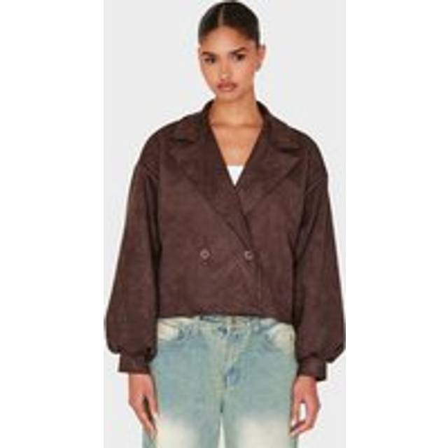 Chocolate Faux Suede Balloon Sleeve Trench Coat, Chocolate - M
