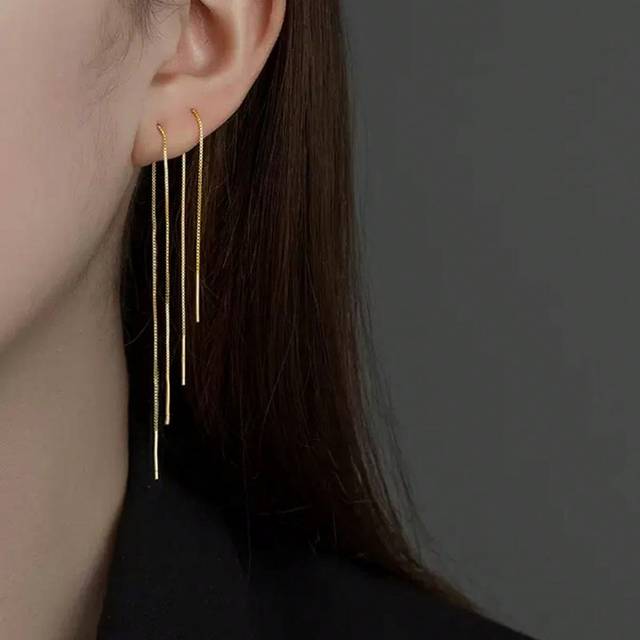 SHEIN 2pcs Luxury Gold Tassel Chain Ear Cuffs, Unique High-End Women Earrings Gift