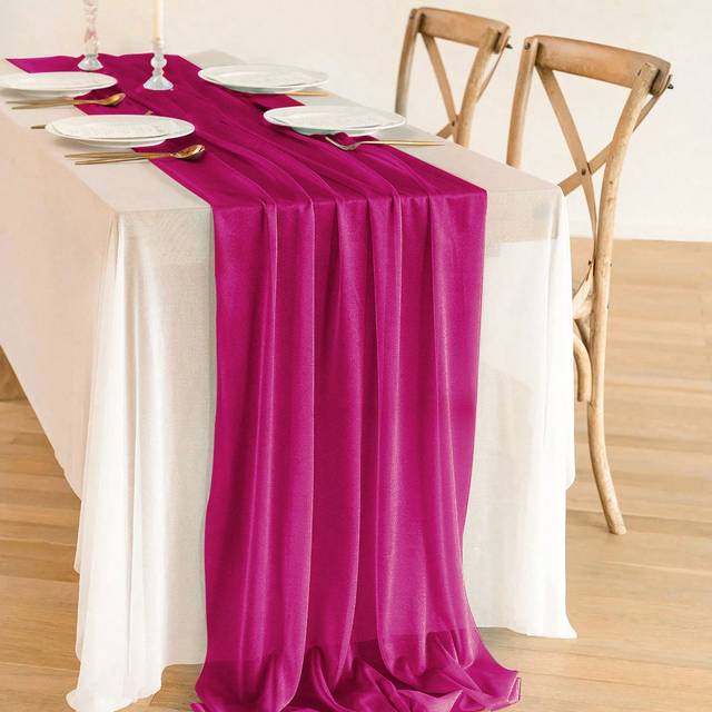 SHEIN 1pc/5pcs 72*180cm Rose Red Beauty Gauze Table Runner Tablecloth, Wedding Party Room Table Decoration Supplie Hot Pink Table Cover, Birthday Wedding An