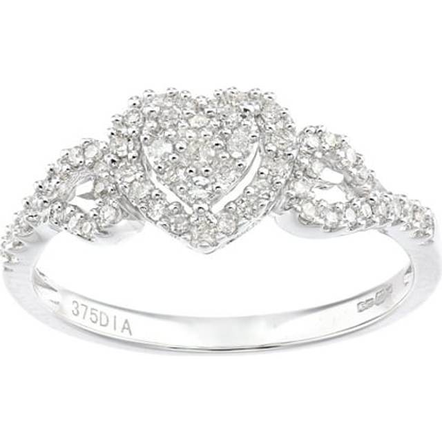 (N) Jewelco London 9ct White Gold Heart 0.25ct Halo Diamond Engagement Ring - PR1AXL2341W