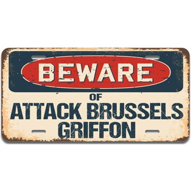 "SignMission Beware of Attack Brussels Griffon Aluminum License Plate 12"""""""""""""""" X 6"""""""""""""""" Fits Any Car  Truck  SUV  RV  or Trailer | Made in The USA"