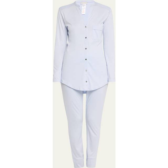 Hanro Womens Blue Glow Pure Essence Cotton-jersey Pyjama Set S