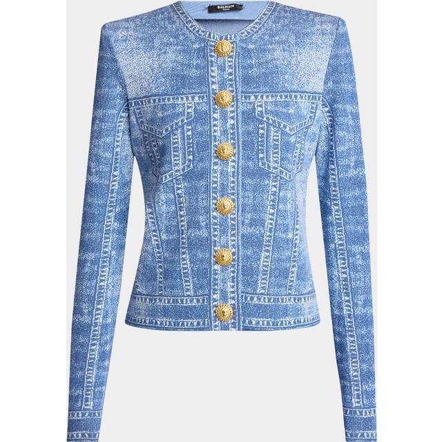 Balmain - Trompe L'oeil Jacquard-knit Cardigan - Blue - FR 34