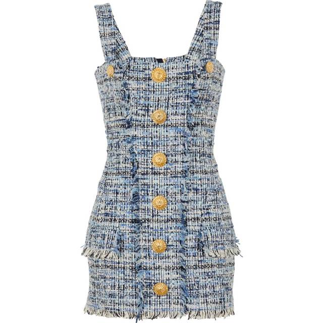Sleeveless Button-Front Tweed Mini Dress - LT BLUE - 44 FR (12 US)