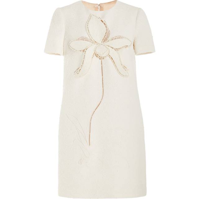 Oscar de la Renta Orchid embroidered cotton tweed shift dress