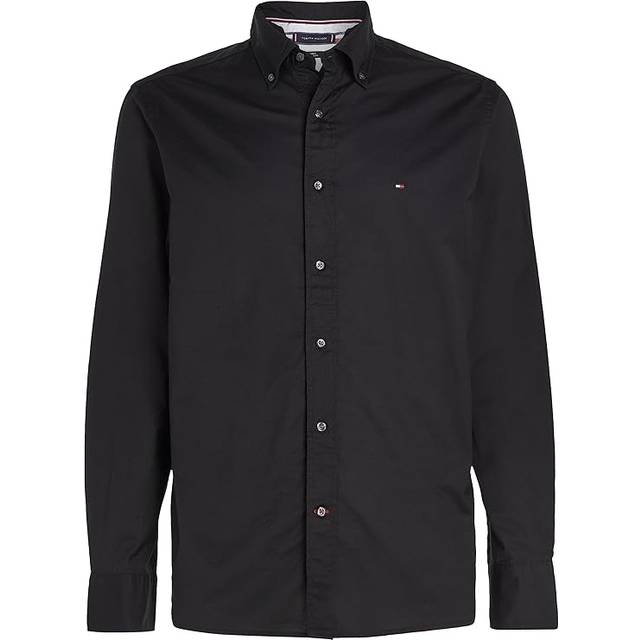 Tommy Hilfiger Mens Overhemden Core Flex Poplin Black Cotton - Size Large