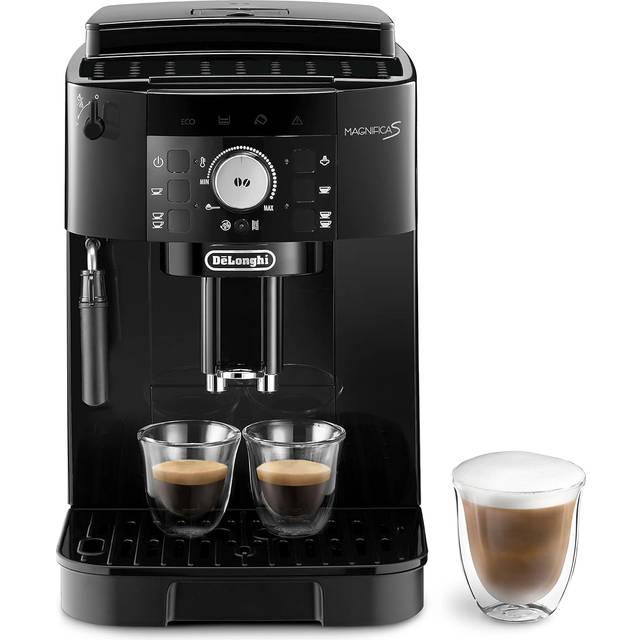 De'Longhi Magnifica S ECAM11.112.B, helautomatisk kaffemaskin med mjölkskumningsmunstycke för cappuccino, med espresso direktvalsknappar och rotationsregulator, 2-koppsfunktion, svart