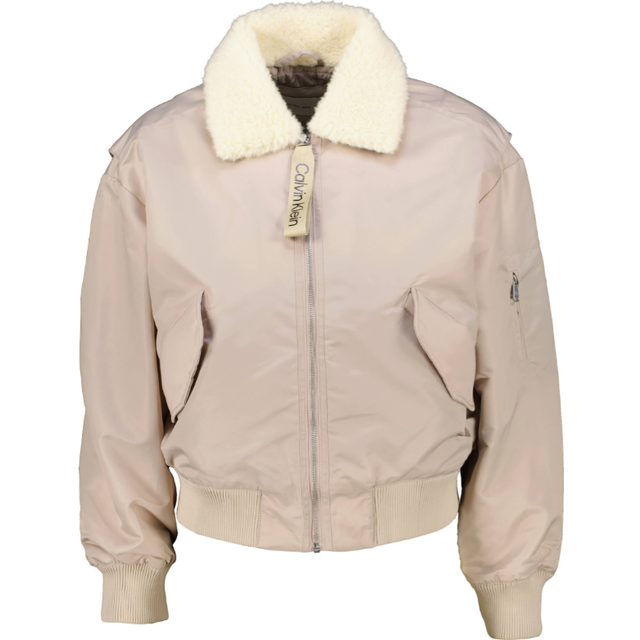 Calvin Klein Jeans Satin Aviator Jacket - Beige, Beige, Size M = Uk 10, Women - M = UK 10