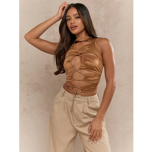 MISSGUIDED Chain Lace Up Cut-Out Sleeveless Crop Top
