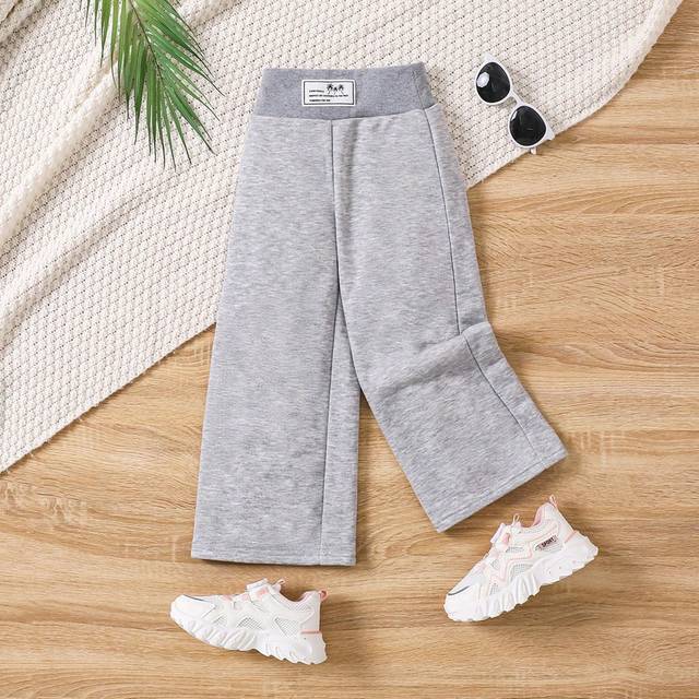 SHEIN Young Girl Letter Patched Detail, Pockets, Casual Wide Leg Baggy Grey Sweatpants, Comfortable Simple Loose Fit Wide-Leg Pants,Great For Casual & Daily